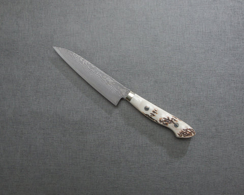 Shigeki Tanaka R2/SG2 Kurosome Damascus 135mm Petty with White Antler Handle