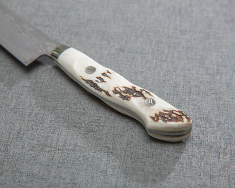 Shigeki Tanaka R2/SG2 Kurosome Damascus 135mm Petty with White Antler Handle