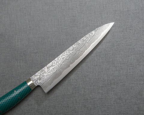 Shigeki Tanaka R2/SG2 Kurosome Damascus 135mm Petty with Pine Green Patterned Handle