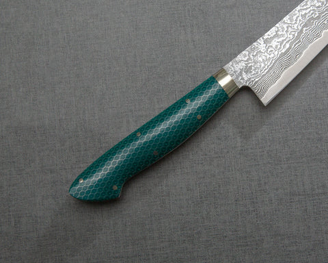 Shigeki Tanaka R2/SG2 Kurosome Damascus 135mm Petty with Pine Green Patterned Handle