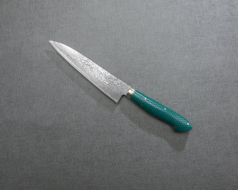 Shigeki Tanaka R2/SG2 Kurosome Damascus 135mm Petty with Pine Green Patterned Handle