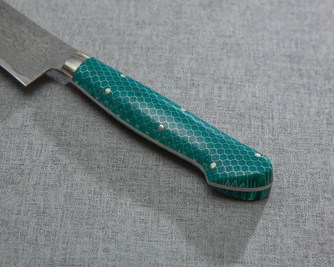 Shigeki Tanaka R2/SG2 Kurosome Damascus 135mm Petty with Pine Green Patterned Handle