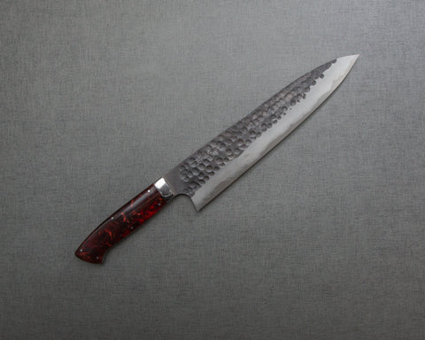 Takeshi Saji Aogami Super Kurouchi Tsuchime 240mm Gyuto with Polished Tigereye Acrylic Handle