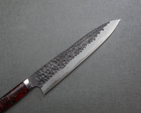 Takeshi Saji Aogami Super Kurouchi Tsuchime 240mm Gyuto with Polished Tigereye Acrylic Handle