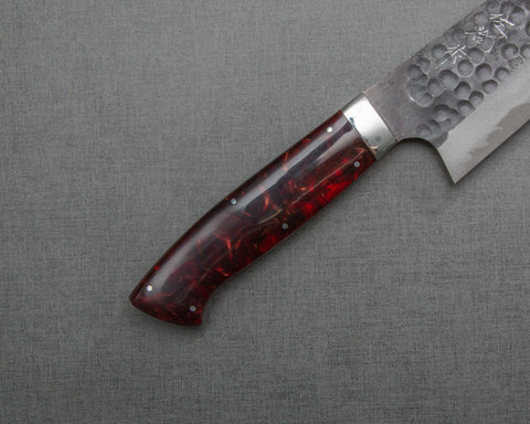 Takeshi Saji Aogami Super Kurouchi Tsuchime 240mm Gyuto with Polished Tigereye Acrylic Handle