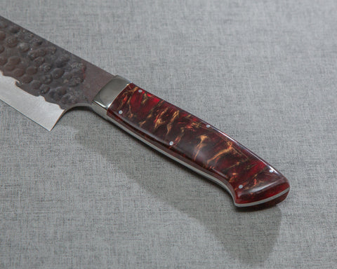 Takeshi Saji Aogami Super Kurouchi Tsuchime 240mm Gyuto with Polished Tigereye Acrylic Handle