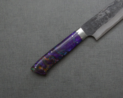 Takeshi Saji Aogami Super Kurouchi Tsuchime 240mm Sujihiki with Polished Fluorite Acrylic Handle