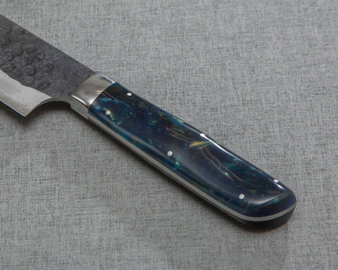 Takeshi Saji Aogami Super Kurouchi Tsuchime 270mm Sujihiki with Polished Twilight Blue Acrylic Handle