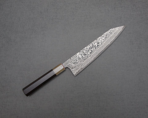 Takeshi Saji R2/SG2 Black Damascus Kiritsuke Gyuto with White Ebony Buffalo Horn Handle