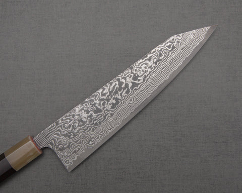 Takeshi Saji R2/SG2 Black Damascus Kiritsuke Gyuto with White Ebony Buffalo Horn Handle