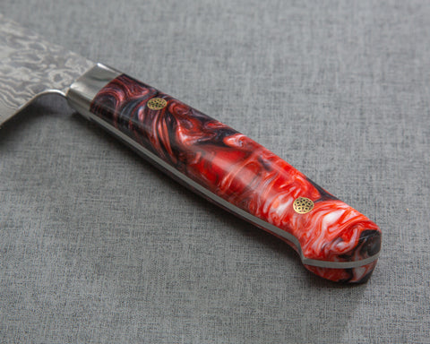 Takeshi Saji R2/SG2 Black Damascus 240mm Kiritsuke Gyuto with Polished Maroon Marble Acrylic Handle