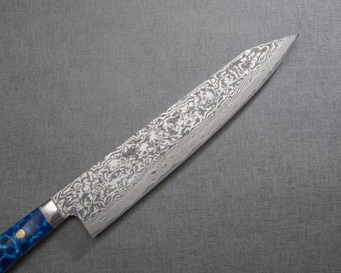 Takeshi Saji R2/SG2 Black Damascus 240mm Kiritsuke Gyuto with Polished Ocean Blue Acrylic Handle