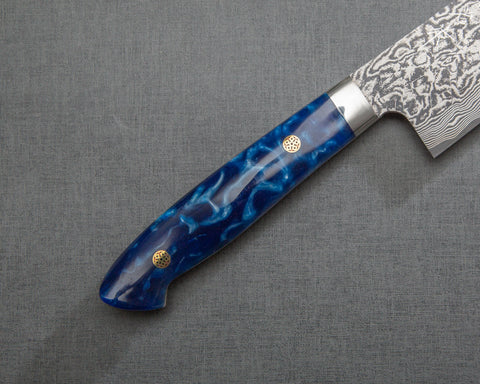 Takeshi Saji R2/SG2 Black Damascus 240mm Kiritsuke Gyuto with Polished Ocean Blue Acrylic Handle