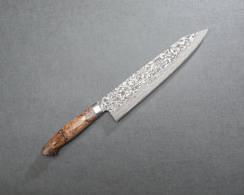 Takeshi Saji R2/SG2 Black Damascus 240mm Kiritsuke Gyuto with Stabilized Wood Handle