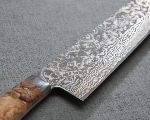 Takeshi Saji R2/SG2 Black Damascus 240mm Kiritsuke Gyuto with Stabilized Wood Handle