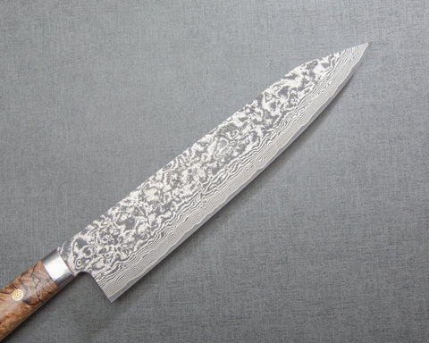 Takeshi Saji R2/SG2 Black Damascus 240mm Kiritsuke Gyuto with Stabilized Wood Handle
