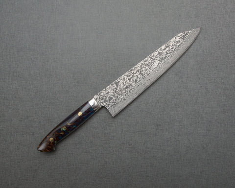 Takeshi Saji R2/SG2 Black Damascus 240mm Kiritsuke Gyuto with Polished Azurite Malachite Acrylic Handle