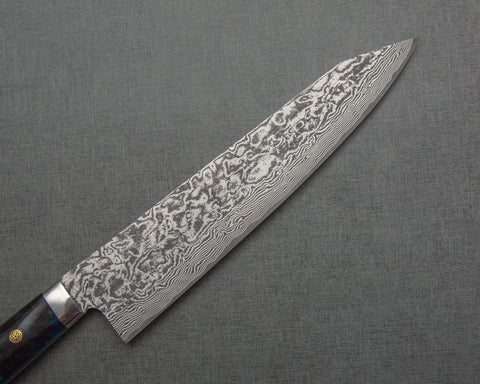 Takeshi Saji R2/SG2 Black Damascus 240mm Kiritsuke Gyuto with Polished Azurite Malachite Acrylic Handle