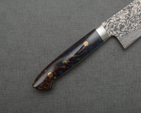 Takeshi Saji R2/SG2 Black Damascus 240mm Kiritsuke Gyuto with Polished Azurite Malachite Acrylic Handle