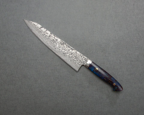 Takeshi Saji R2/SG2 Black Damascus 240mm Kiritsuke Gyuto with Polished Azurite Malachite Acrylic Handle