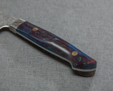 Takeshi Saji R2/SG2 Black Damascus 240mm Kiritsuke Gyuto with Polished Azurite Malachite Acrylic Handle