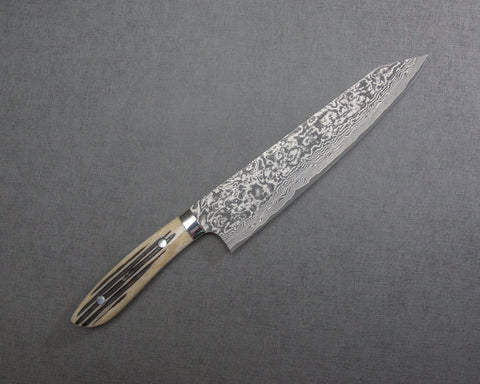 Takeshi Saji R2/SG2 Black Damascus 240mm Kiritsuke with White Stag Bone Handle