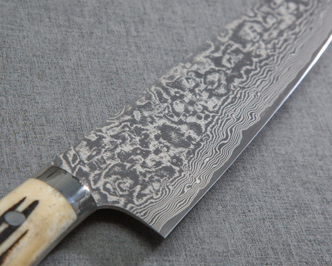Takeshi Saji R2/SG2 Black Damascus 240mm Kiritsuke with White Stag Bone Handle