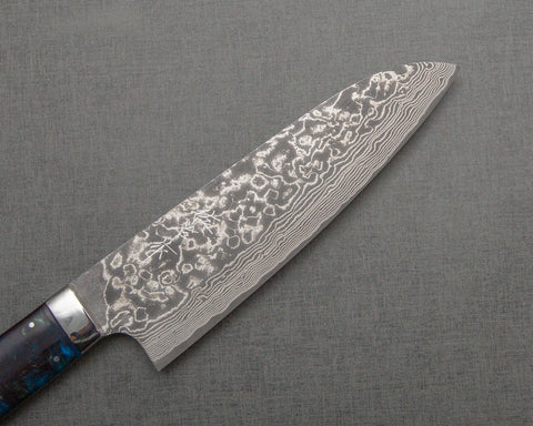 Takeshi Saji R2/SG2 Black Damascus 165mm Santoku with Polished Twilight Blue Acrylic Handle