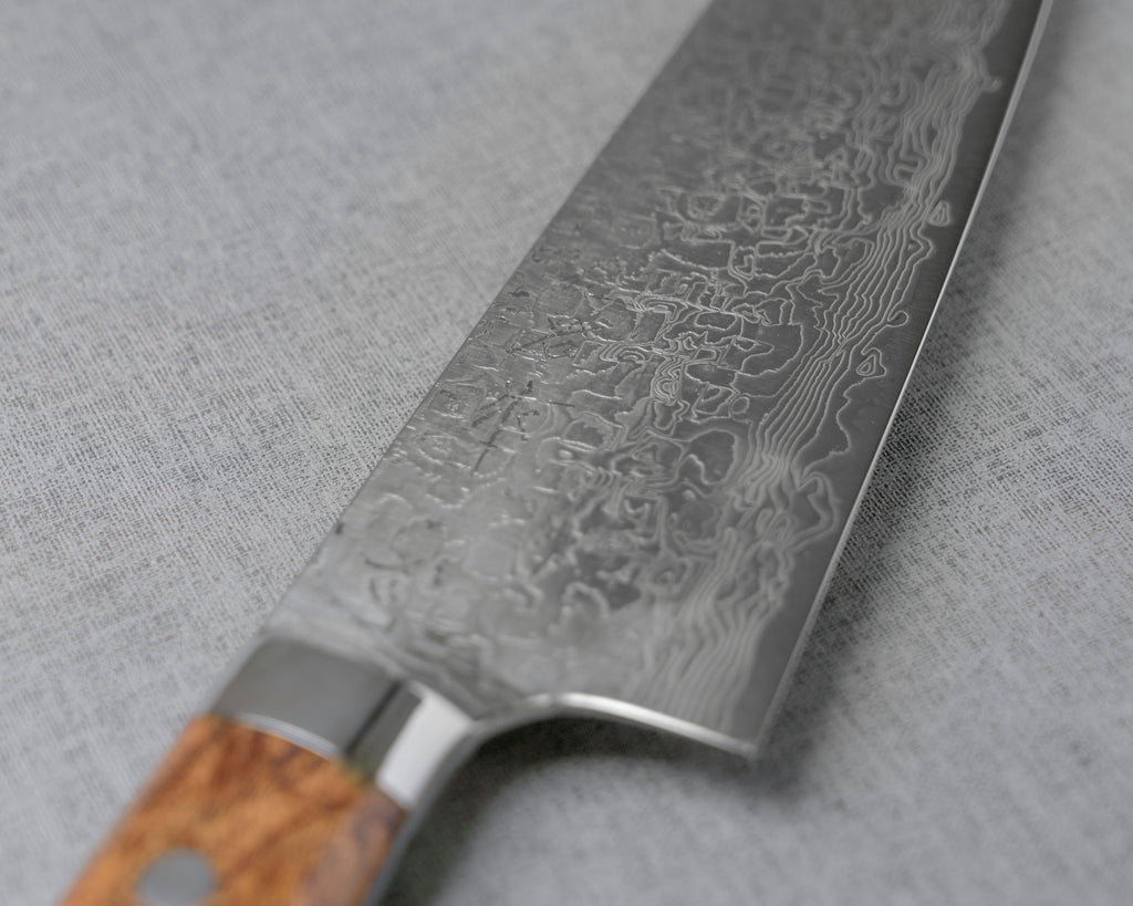 Takeshi Saji R2 Diamond Finish Damascus TCA Japanese Chef's Bunka Knife  180mm with Blue Turquoise Handle