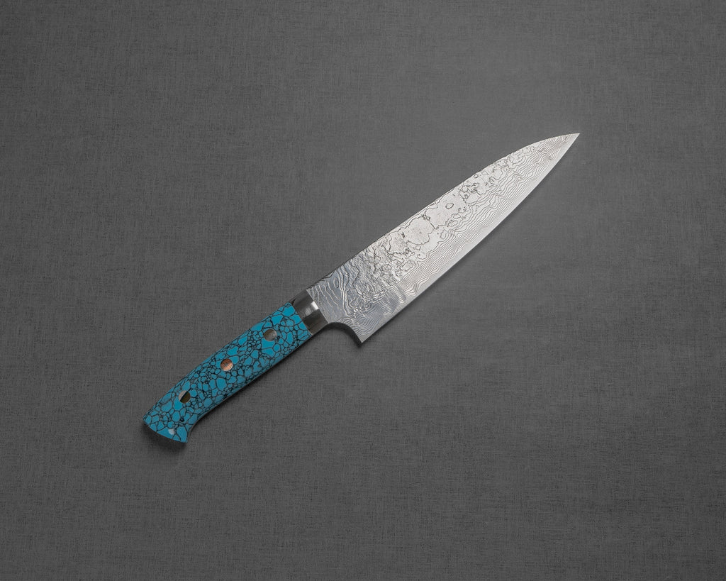 Takeshi Saji R2 Diamond Finish Damascus TCR Japanese Chef's Gyuto Knife  210mm with Red Turquoise Handle