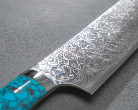 Takeshi Saji R2/SG2 Diamond Damascus Kiritsuke Sujihiki 300mm with Blue Turquoise Handle