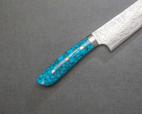 Takeshi Saji R2/SG2 Diamond Damascus Kiritsuke Sujihiki 300mm with Blue Turquoise Handle