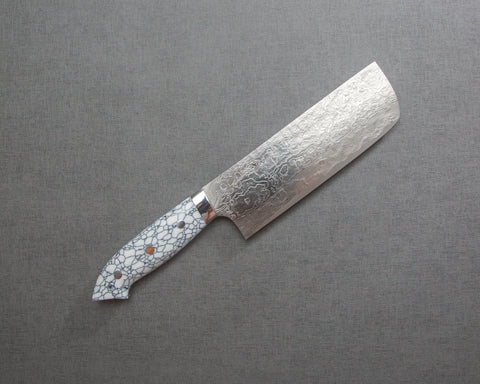 Takeshi Saji R2/SG2 Diamond Damascus Nakiri with 165mm White Turquoise Handle