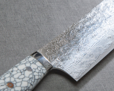 Takeshi Saji R2/SG2 Diamond Damascus Nakiri with 165mm White Turquoise Handle
