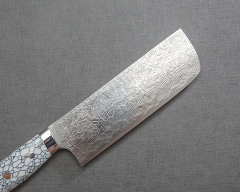 Takeshi Saji R2/SG2 Diamond Damascus Nakiri with 165mm White Turquoise Handle