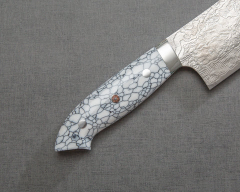 Takeshi Saji R2/SG2 Diamond Damascus Nakiri with 165mm White Turquoise Handle