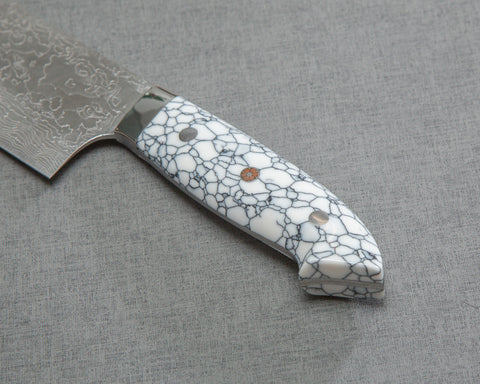 Takeshi Saji R2/SG2 Diamond Damascus Nakiri with 165mm White Turquoise Handle