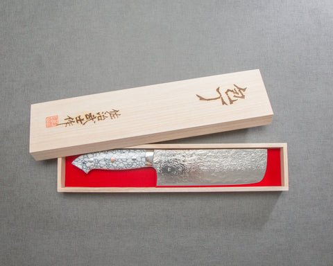 Takeshi Saji R2/SG2 Diamond Damascus Nakiri with 165mm White Turquoise Handle