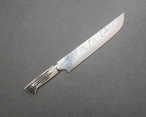 Takeshi Saji R2/SG2 Diamond Damascus 240mm Sakimaru Sujihiki with White Stag Bone Handle