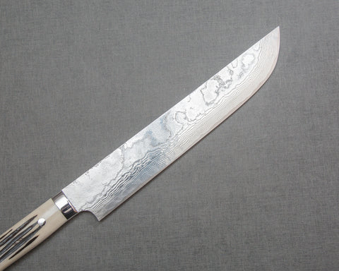 Takeshi Saji R2/SG2 Diamond Damascus 240mm Sakimaru Sujihiki with White Stag Bone Handle