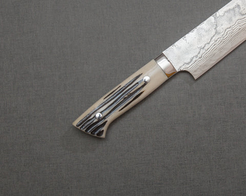 Takeshi Saji R2/SG2 Diamond Damascus 240mm Sakimaru Sujihiki with White Stag Bone Handle