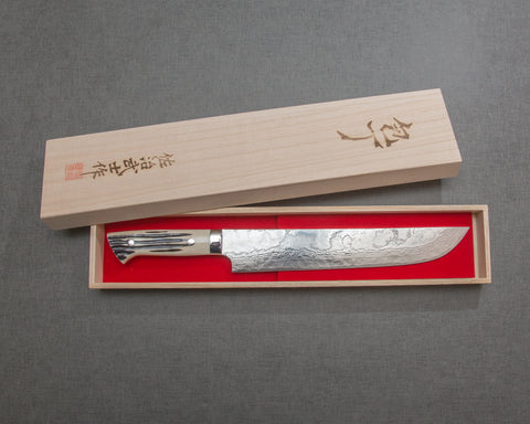 Takeshi Saji R2/SG2 Diamond Damascus 240mm Sakimaru Sujihiki with White Stag Bone Handle