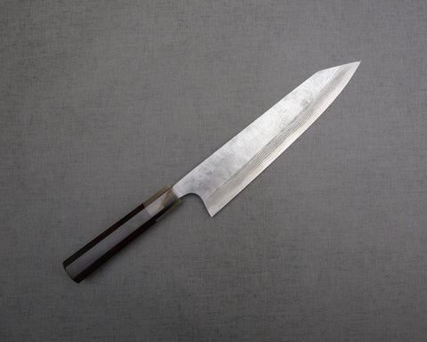 Takeshi Saji SRS13 Damascus Tsuchime 240mm Kiritsuke with Ebony Buffalo Horn Handle