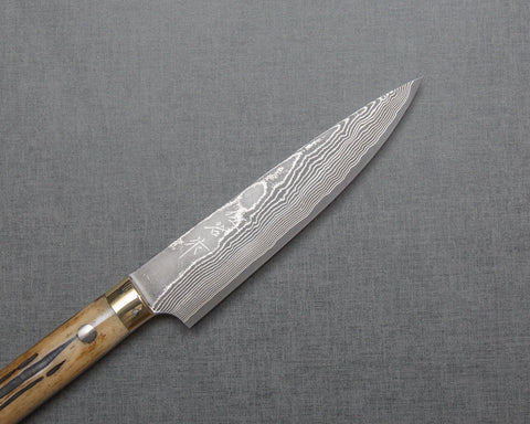 Takeshi Saji VG10 Black Damascus 135mm Petty with Brown Stag Bone Handle