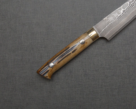Takeshi Saji VG10 Black Damascus 135mm Petty with Brown Stag Bone Handle