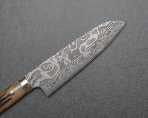 Takeshi Saji VG10 Black Damascus 180mm Santoku with Brown Stag Bone Handle