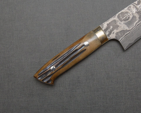 Takeshi Saji VG10 Black Damascus 180mm Santoku with Brown Stag Bone Handle