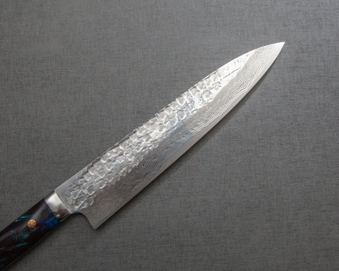 Takeshi Saji VG10 Tsuchime Damascus 240mm Gyuto with Polished Azurite Malachite Acrylic Handle