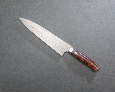 Takeshi Saji VG10 Colored Damascus 210mm Gyuto with Polished Maroon Amber Acrylic Handle