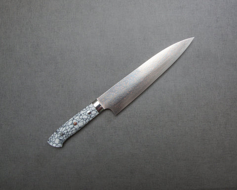 Takeshi Saji VG10 Colored Damascus Gyuto with White Turquoise Handle